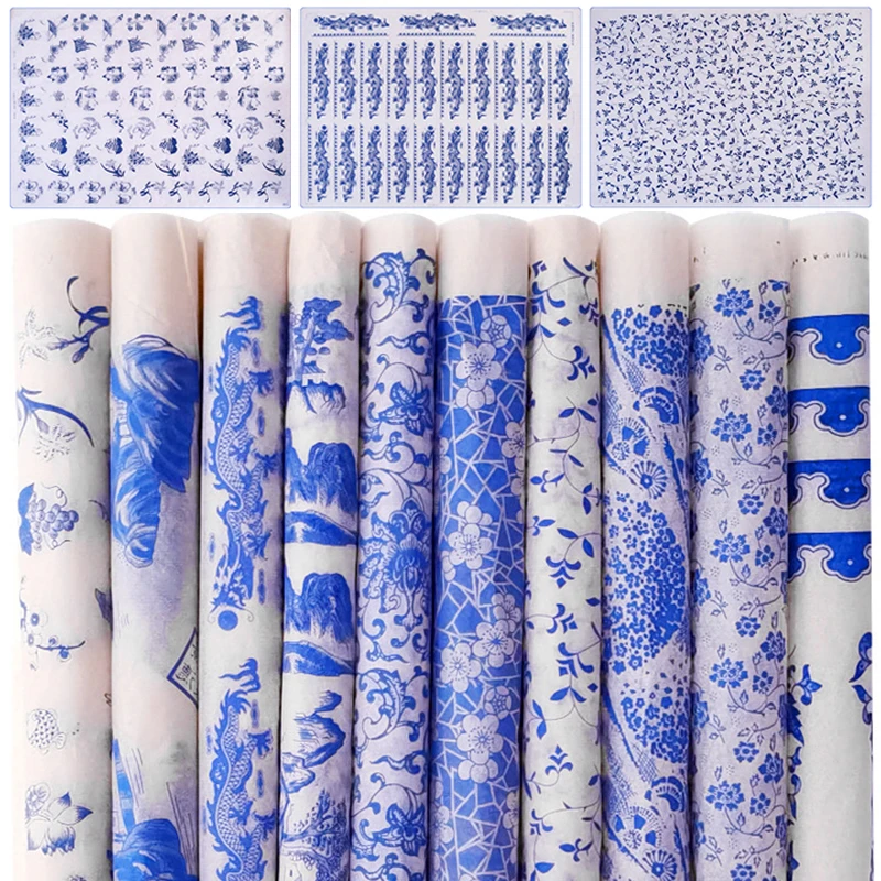 New Jingdezhen-Pottery Clay Transfer Paper Underglaze Colored Flower Paper Blue and White Porcelain High Temperature Decal Paper