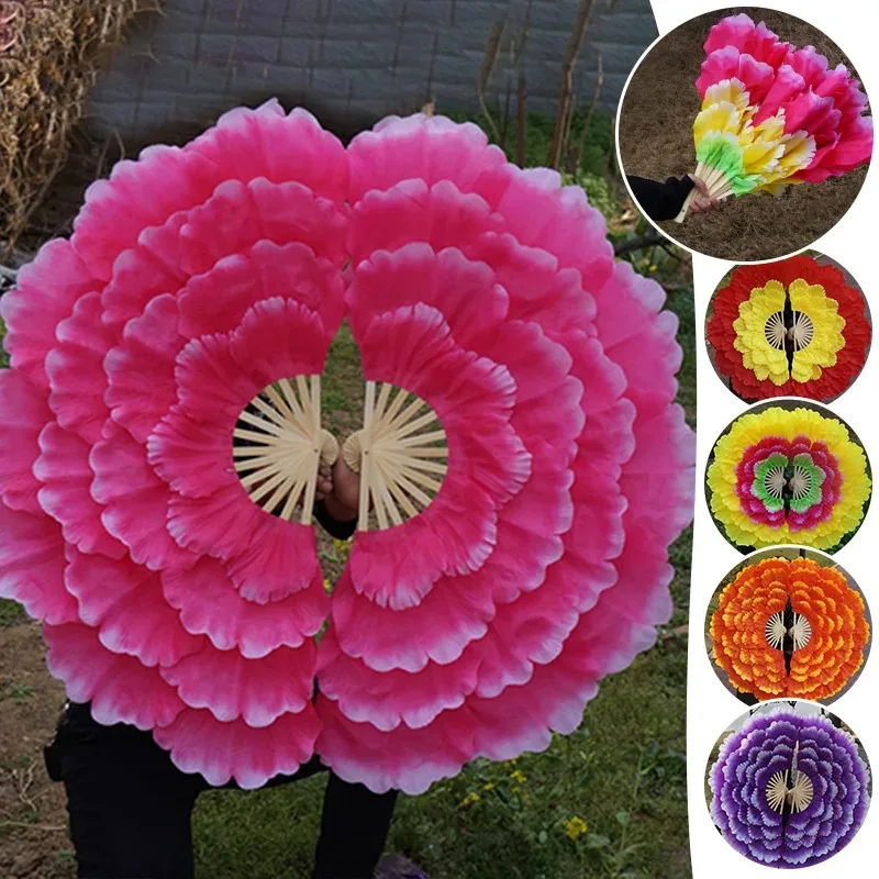2Pcs Party Dance Fan Peony Flower Dance Hand Fan Left and Right Hand Performance Dancing Props Foldable
