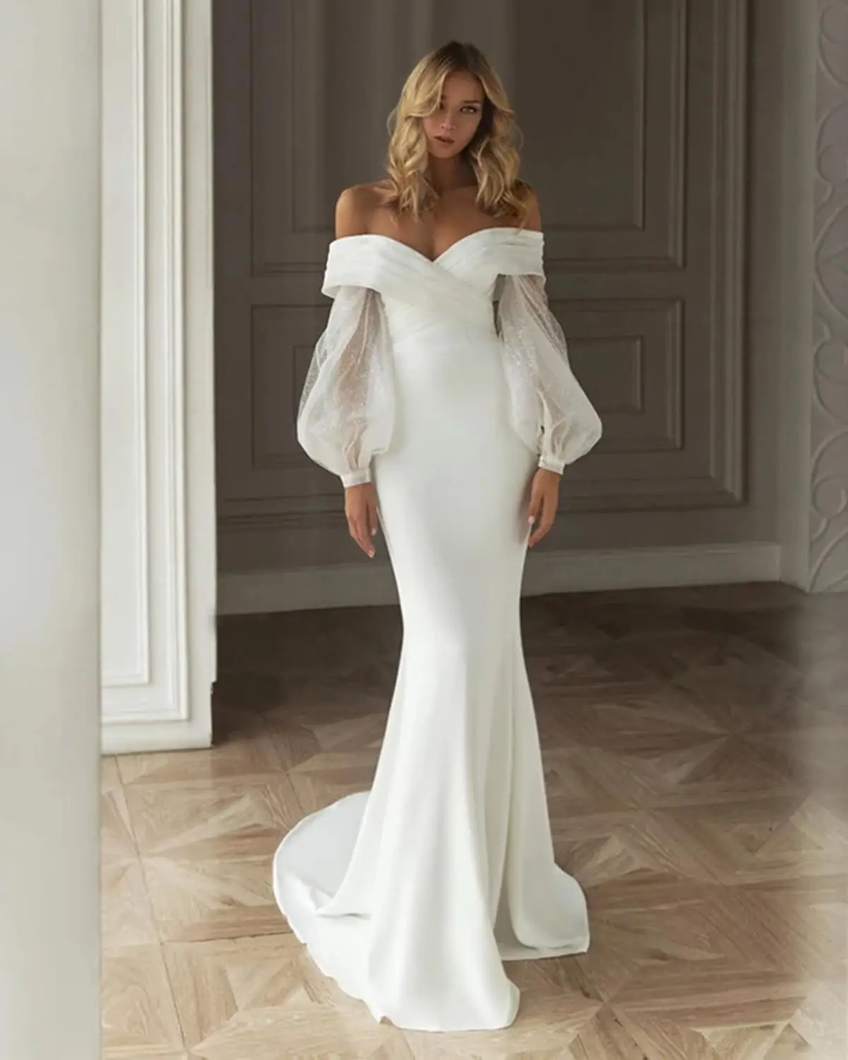 

Mermaid Wedding Dress with Long Sleeves Off The Shoulder Wedding Guest Dresses Wedding Gowns for Women