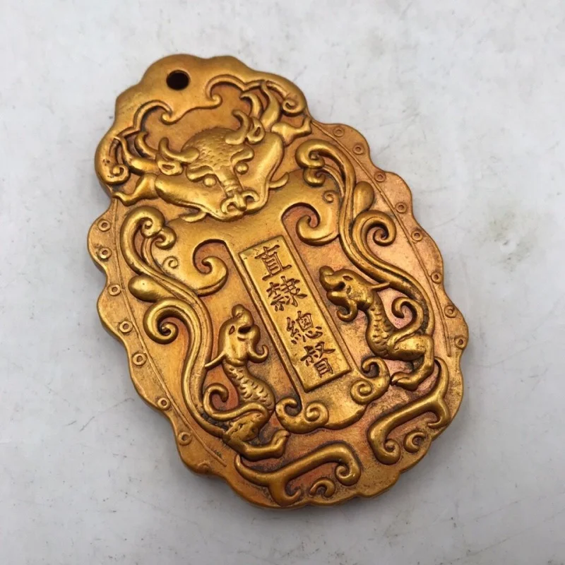 

Antique Miscellaneous Double Dragon Token Direct-Strike Governor Weapon Waist Tag Tiger Character Hand Brand Home Qing Token a G