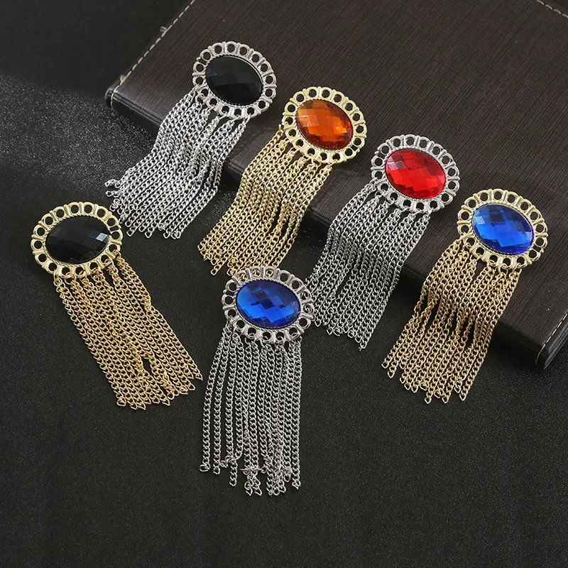 Crystal Tassel Chain Brooch Pins Men's Fashion Business Banquet Reception Formal Dress Suit Accessories Brooches Gifts for Men