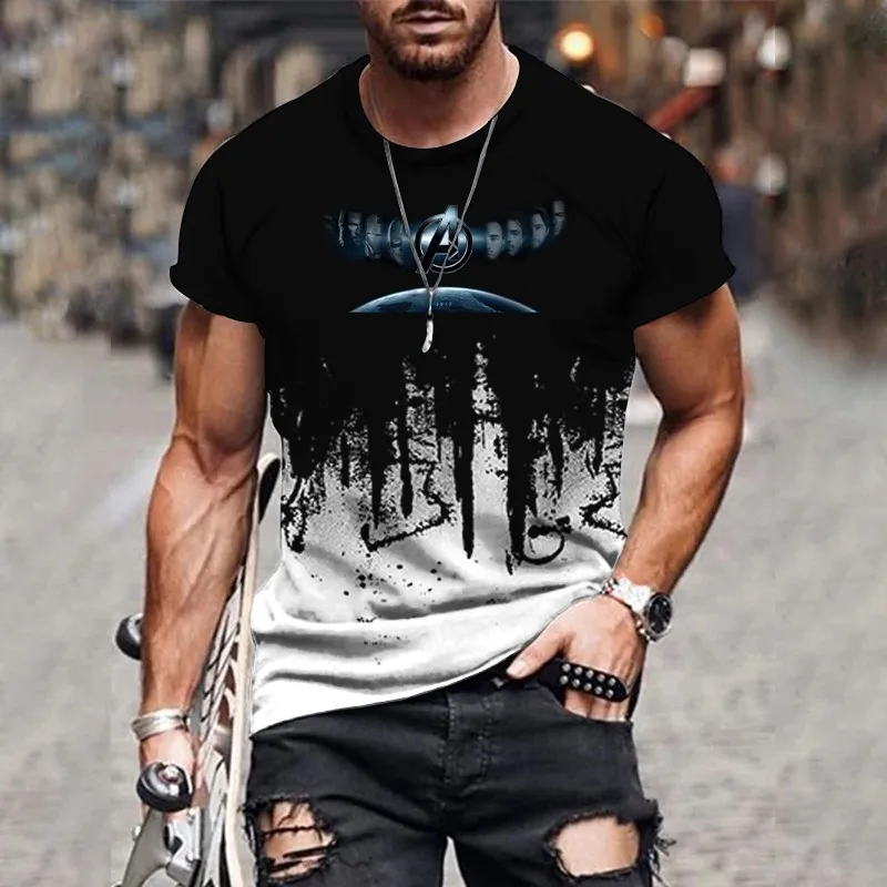 2024 New T-shirt Men\'s 3D Gradient Printed Pattern T-shirt Short Sleeve Retro Top Men\'s Round Neck Clothing