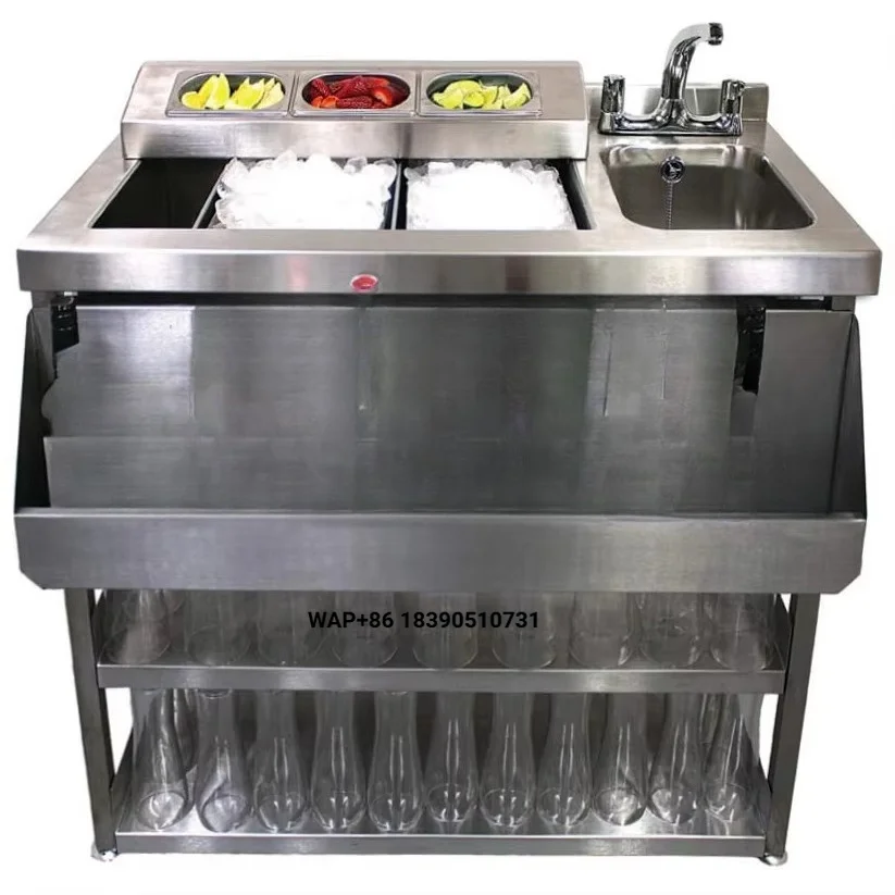 1465 Cocktail Station  With Glass Freshener & Bin Void One Stop Solution Customization Stainless Steel Cocktail Bar Station