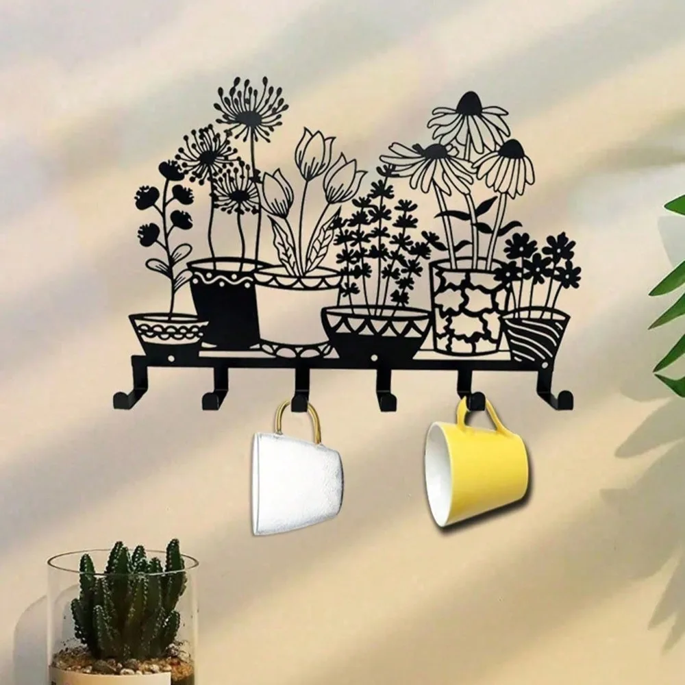 Rak Dinding Logam All-in-One yang Ramping |   Rak Kunci & Vas Modern |   Desain Garis Hitam Minimalis untuk Dekorasi Dinding - Tahan Air