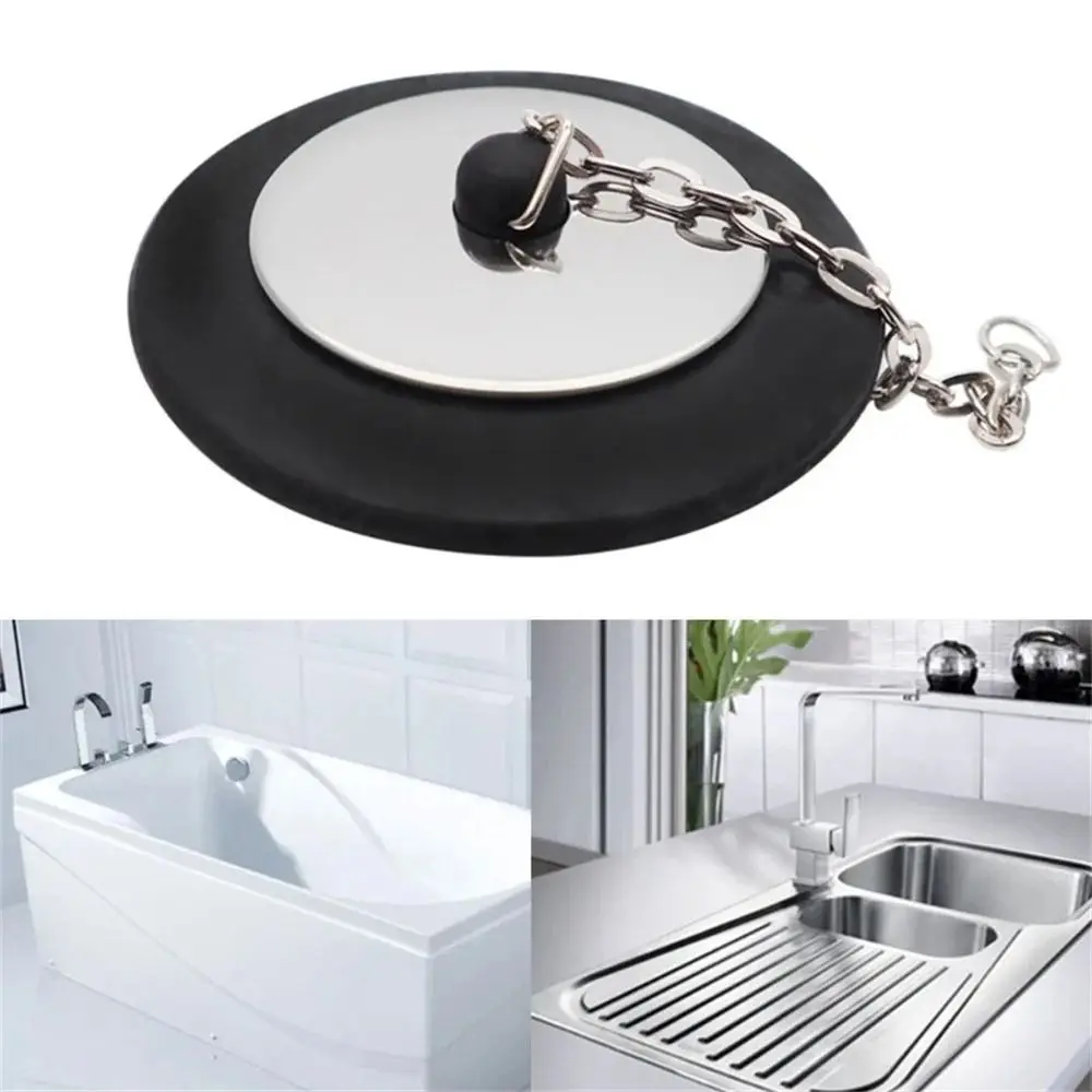 1Pcs New Rubber Tub Stopper Universal Silicone Bath Tub Drain With Chain 4/4.3/5cm Bathtub Plug Bathtub Accessories