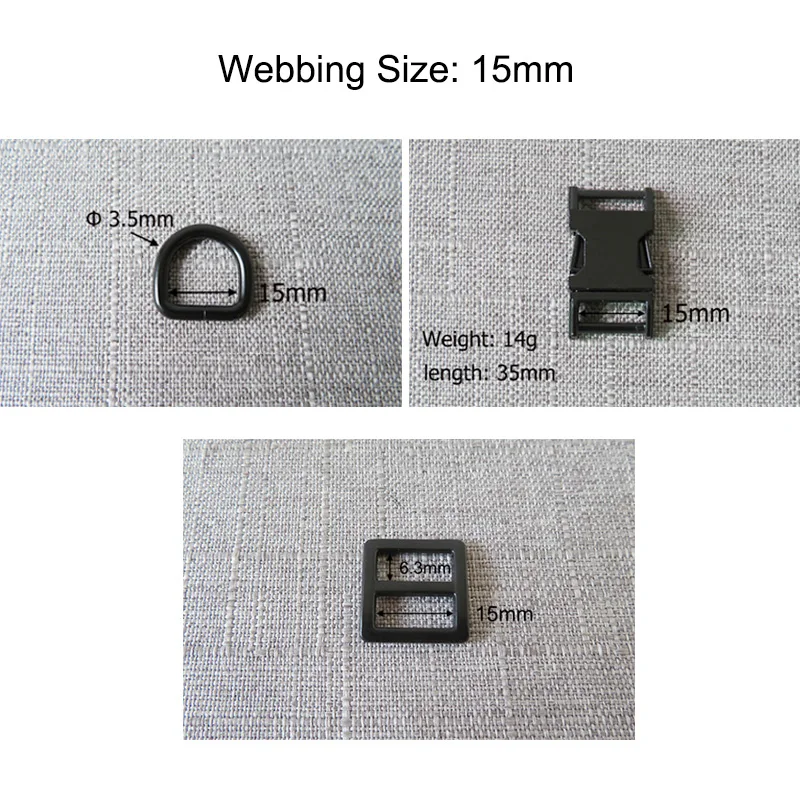 50 Sets/Lot Wholesale 15mm 19mm 25mm Strong Metal Buckle D Ring Belt Adjuster Slider For Dog Collar Harness Accessory Hardware