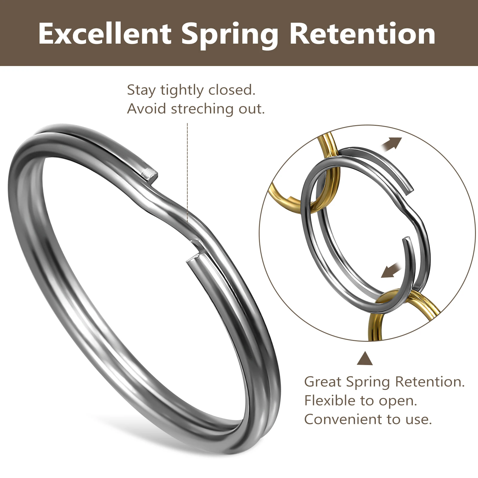 

200 Pcs Round Key Copper 304 Stainless Steel Split for Keychains Keychain ganization Small Hoops Connect Clasps