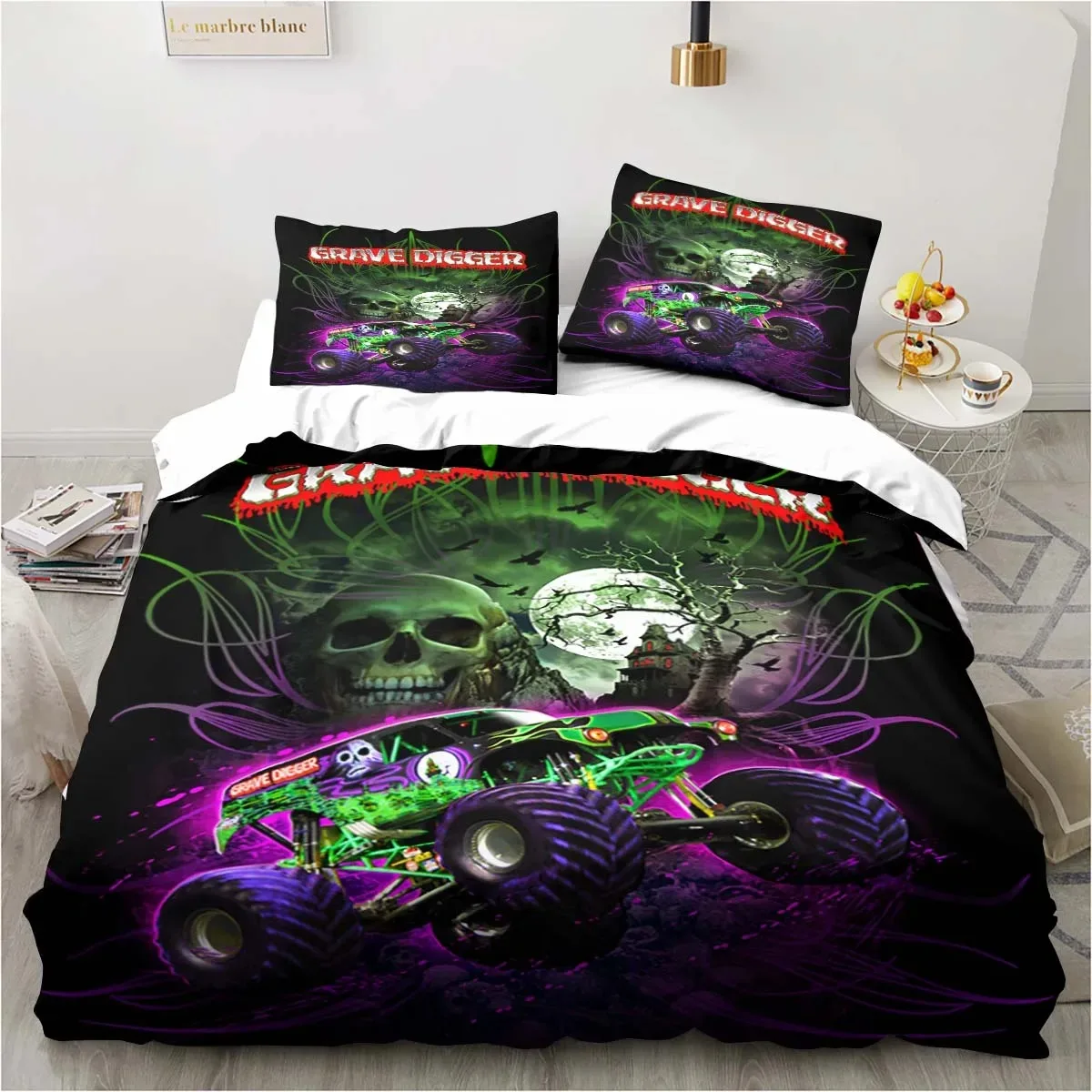 

Monster Truck Bedding Cartoon Gift Twin Bedding Set 3 Piece Comforter Set Bed Duvet Cover Double King Cover Home Textile