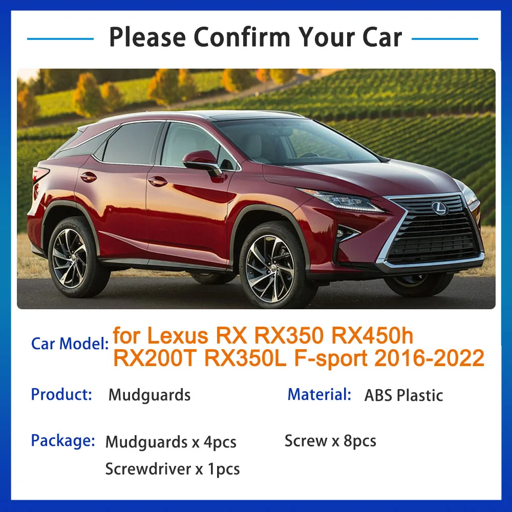 For Lexus RX RX350 RX450h RX200T RX350L F-sport 2016 2017 2018 2019 2020 2021 2022 Mudguards Splash Fender Flaps Car Accessories