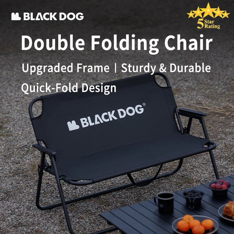 

BLACKDOG Folding Double Camping Chair, Black Outdoor Beach Lounge Chair with Armrests, Portable 2-Person Seat for Fishing Picnic