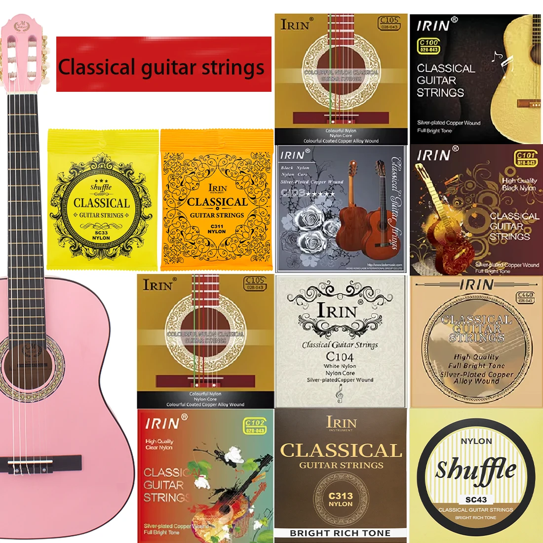 6-teilige Saiten für klassische Gitarre, schwarze transparente Nylon-Gitarrensaiten, versilberte Kupfer-Wundsaite, Gitarrenzubehör – Detail 1