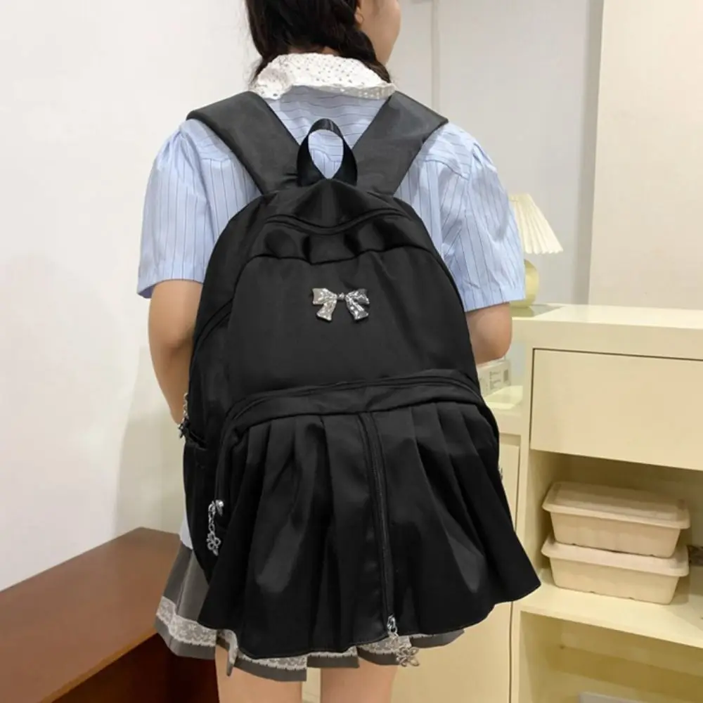 

Casual Large Capacity Transparent Pocket Curtain Backpack Nylon Clear Cotton Doll Itabag Bow Creative Badge Display Ita Bag JK