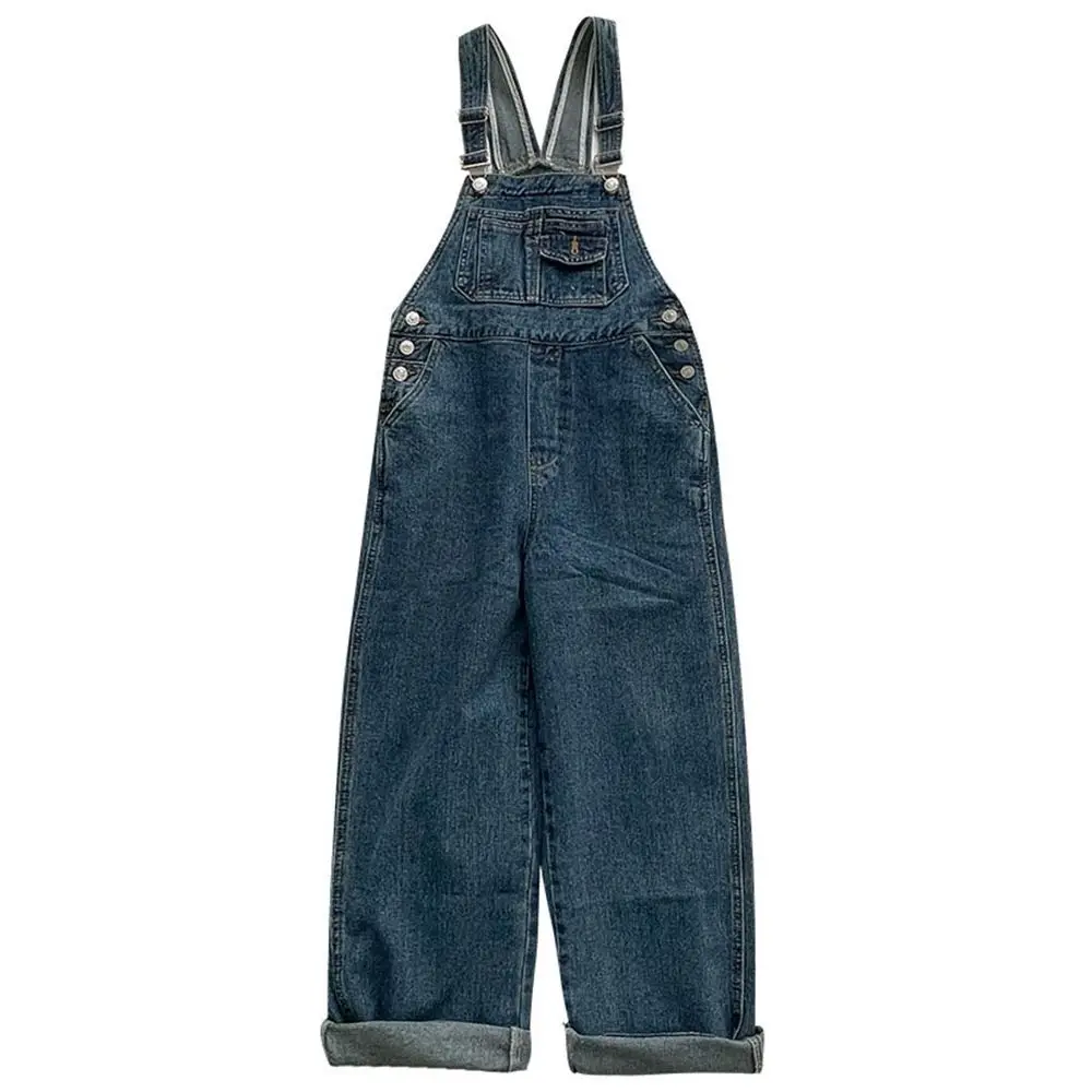 

Denim Jumpsuits Spring Autumn Overalls Women Casual Wide Leg Pants Pocket Trousers Streetwear Suspenders Jean Overall Female New