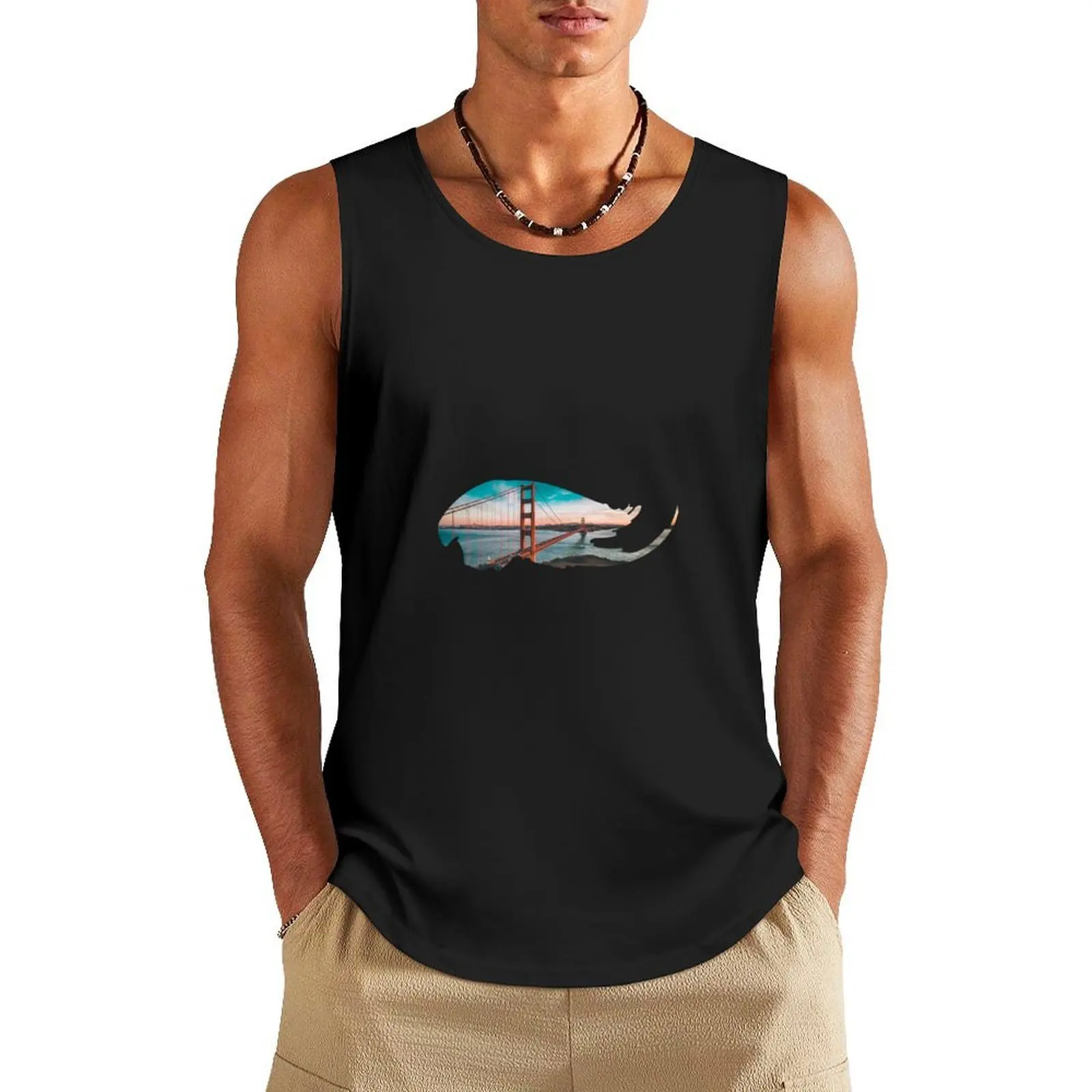 

California Golden Gate Bridge Wave Tank Top Gym clothes t shirt Men's sleeveless t-shirt