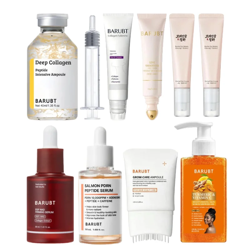 BARUBT Skin Care Set PDRN Salmon DNA Ampoule Collagen Face Serum Eye Cream Scalp Ampoule Turmeric Shower Gel Face Body Skincare