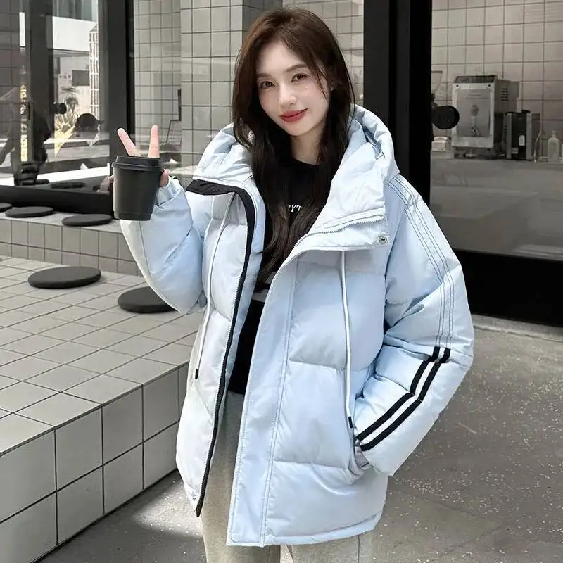 

Protection Against Cold Overcoat 2025 New Winter Warm Hooded Stripes Thick Fashion Women Cotton Jacket
