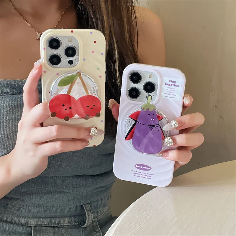 Magnetic Phone Case with Cute Cherry Magsafe Holder Vampire Egg Funny Phone Case for iPhone 15 Pro 14 13 12 Pro Max 15 Pro Soft