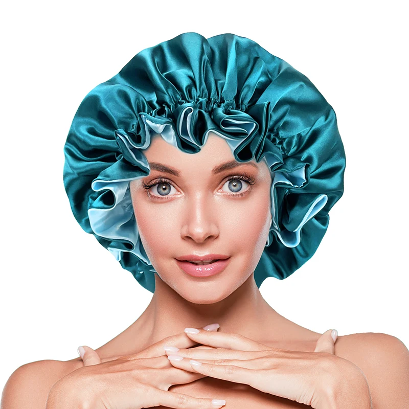 

Double Layer Silky Satin Bonnet Women Sleeping Cap Large Reversible Satin Linned Night Sleep Headwrap Hat Hair Wrap Accessories