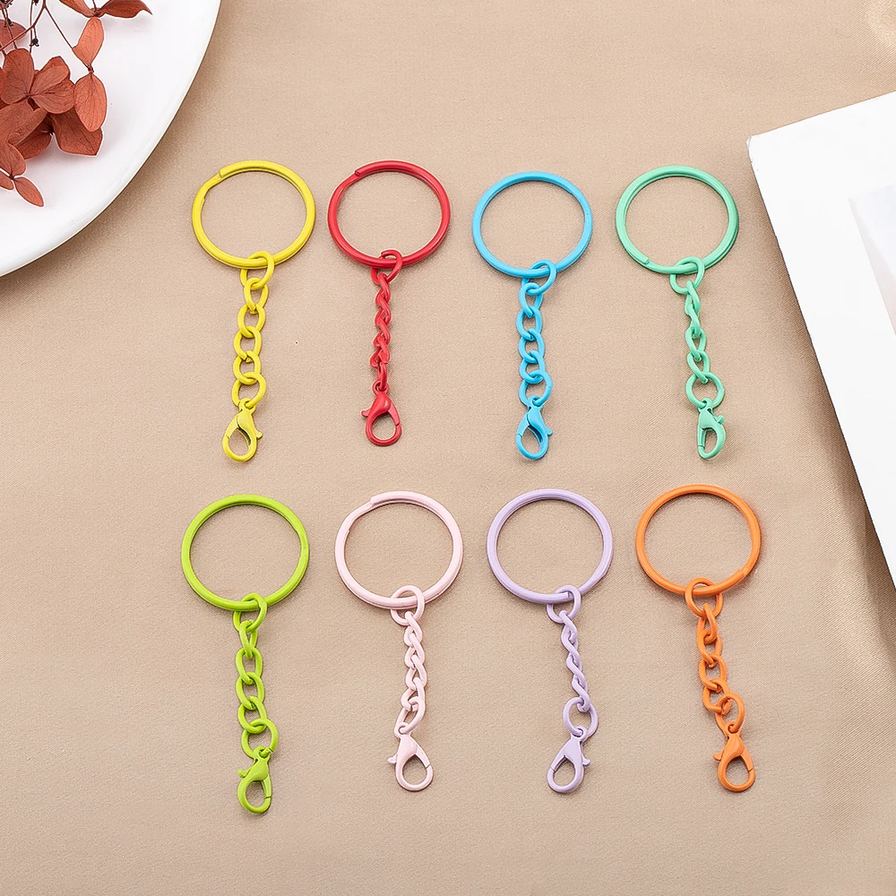 10pcs/lots Metal Multiple Colors Keychain With Chains Lobster Clasps for DIY Key Ring Connector Hooks Jewelry Making Accessories