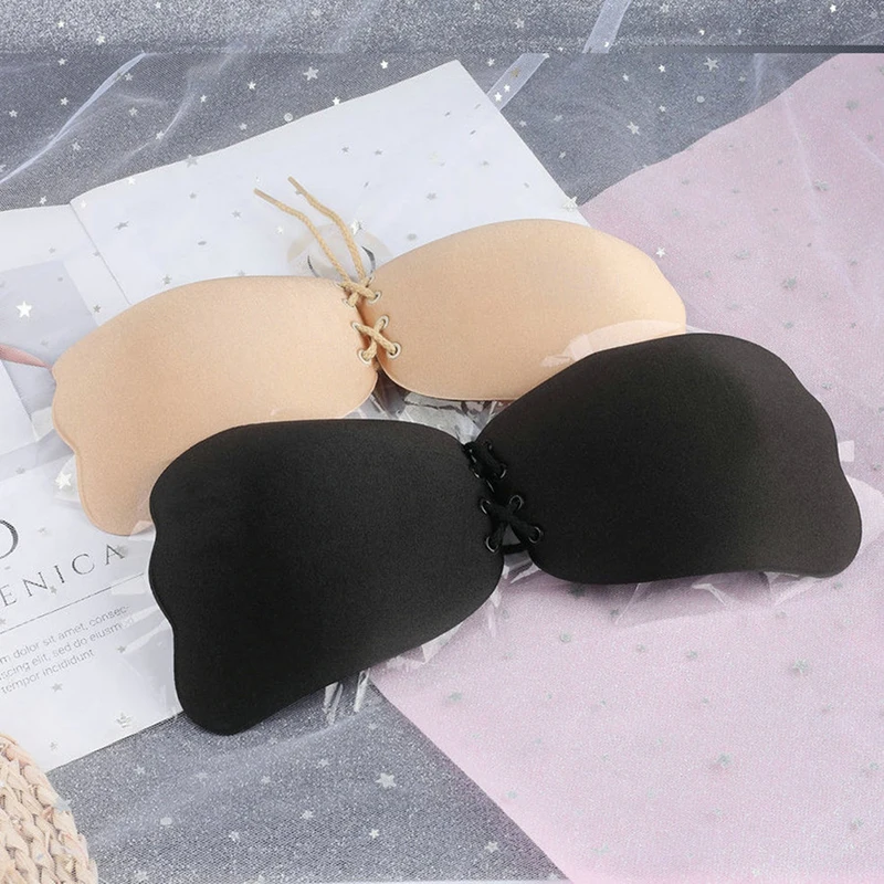 Silicone Wing Drawstring Push Up Bra Self Adhesive Strapless Invisible Bra Sexy Backless Lingerie Invisible Silicone Bralette