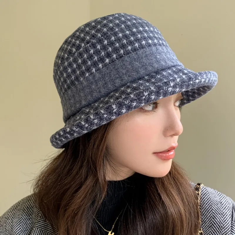 Fashion Middle-aged and Elderly Top Hat Ladies Autumn Winter Thick Warm Rolled Cloth Hat High-grade Fisherman Cap Wool Basin Hat