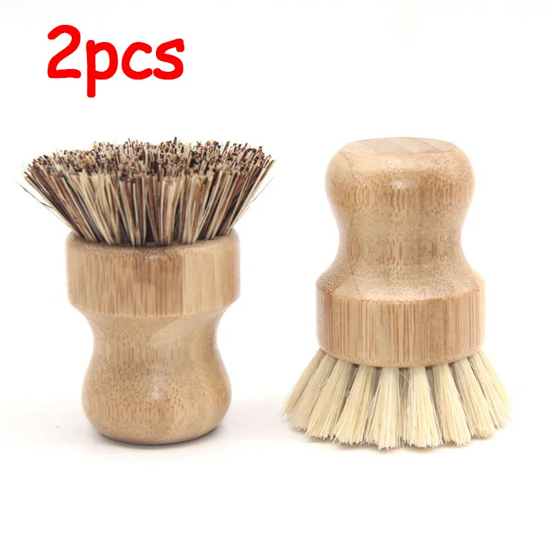 1/2Pcs Palm Pot Brush Bamboo Round Mini Natural Scrub Brush for Kitchen Dishwashing Pot Vegetable Cleaning Brush Wholesale