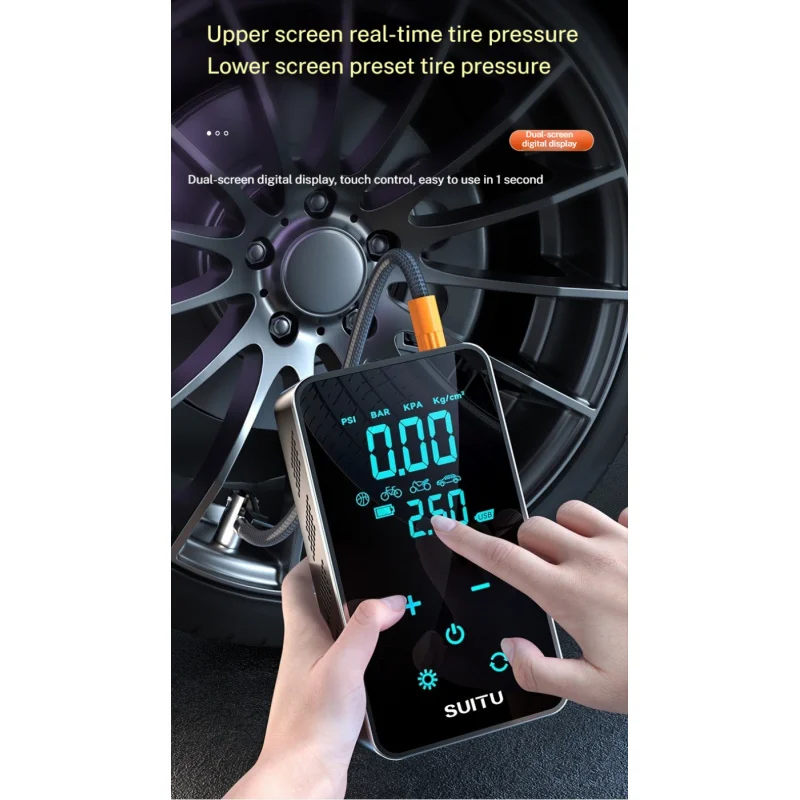 ضاغط السيارة المحمول اللاسلكي 	 حاقن الهواء شاشة ديجيتال ذكية تعمل باللمس منفاخ الإطارات للدراجات النارية دراجة الكرة