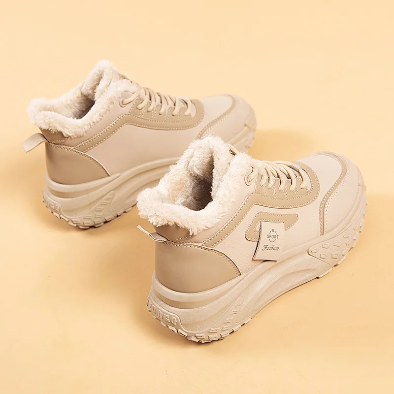 

2025New Winter Fleece-Lined Warm Snow Boots High-Top Waterproof Women's Cotton Shoes Thick-Soled Wear-Resistant Sports Dad Shoes