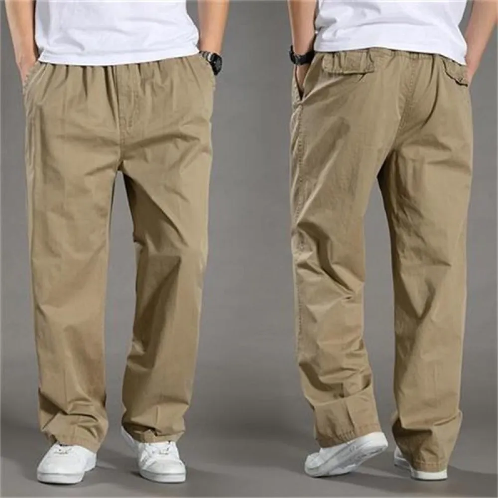 Casual Mens Loose Cargo Pants Straight Leg Trousers Multi Pocket Workwear Tactical Breathable Cotton Summer Outdoor Bottoms