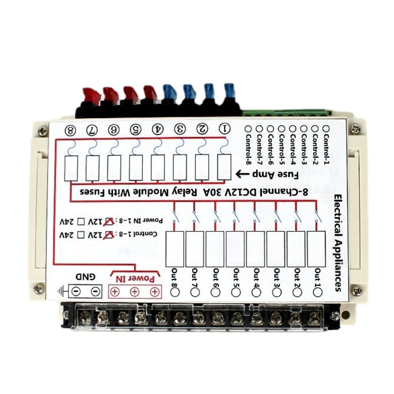 8-Channel DC 12V 24V 30A Relay Module with Fuses Patent Caravan Accessories Camper Automotorhome RV Part