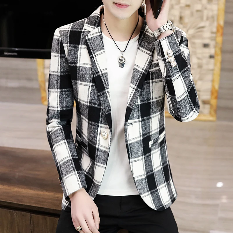 

Blazer New Men's Fashion Business Gentleman Slim Check British Style Outdoor Performance Trend Wedding Banquet Casual Blazer