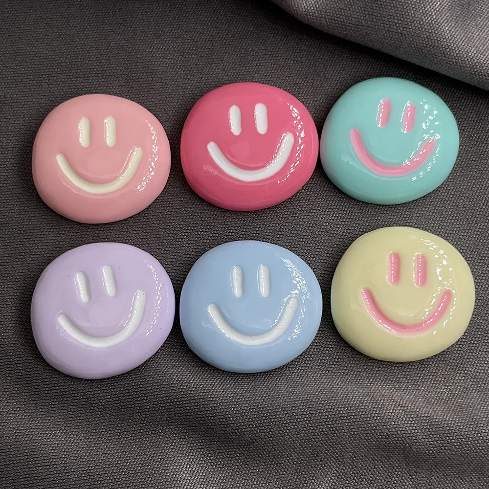 10pcs Round Smile Face Flatback Embellishments Cabochons Resin for Bows Ornaments for Crafts Decorating Parts DIY Accessories