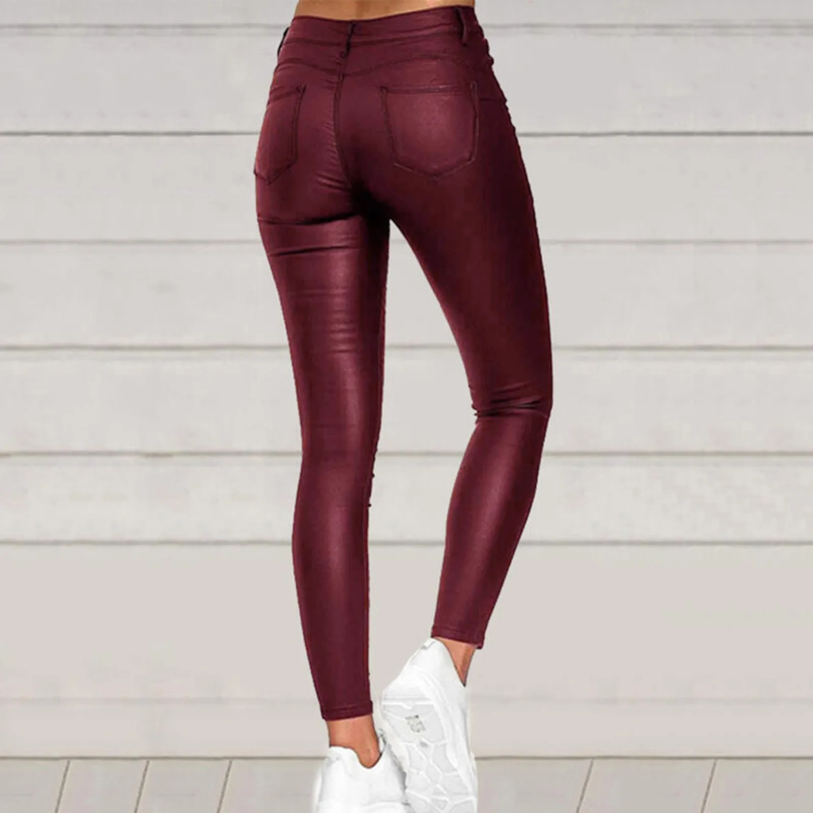 Workout Pu-leer Effen kleur legging Fitness Hoge taille Knop Potloodbroek Dames Sexy Slim Fit Yoga Casual broek