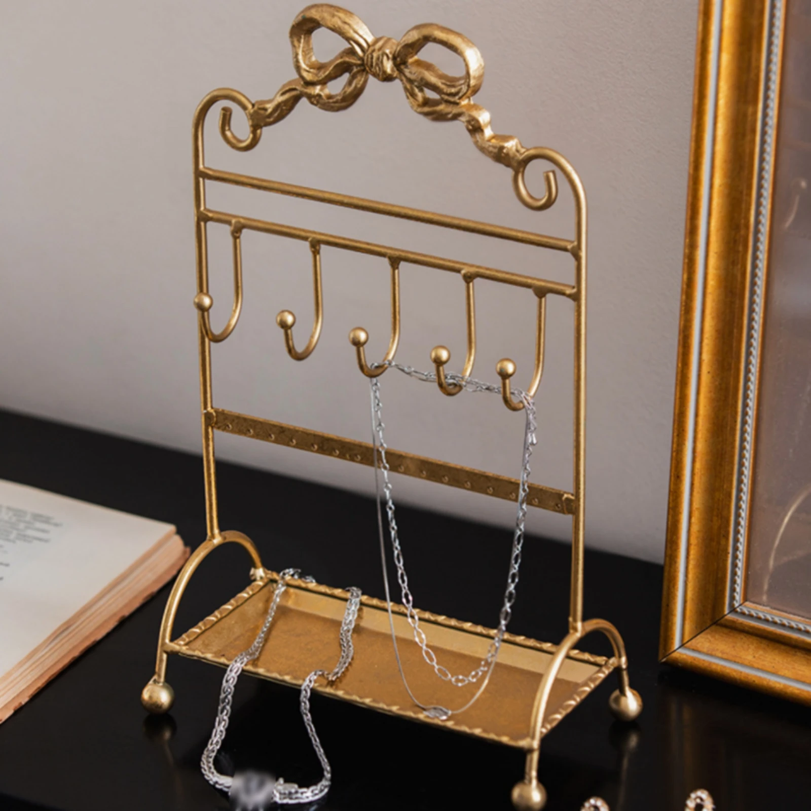 

Jewelry Display Stand Gold-Tone Jewelry Organizer Stand Necklace Holder Compact Space Saving