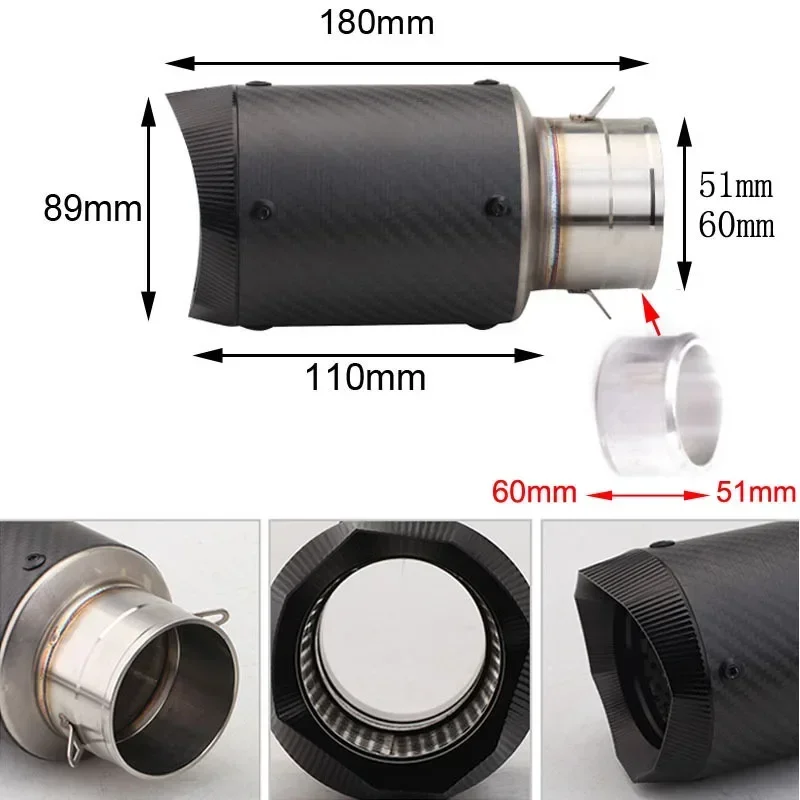 51-60mm Universal AR Carbon Fiber Motorcycle Exhaust Muffler Pipe Titanium Alloy Motorcycle Racing Exhaust Pipe Accessories