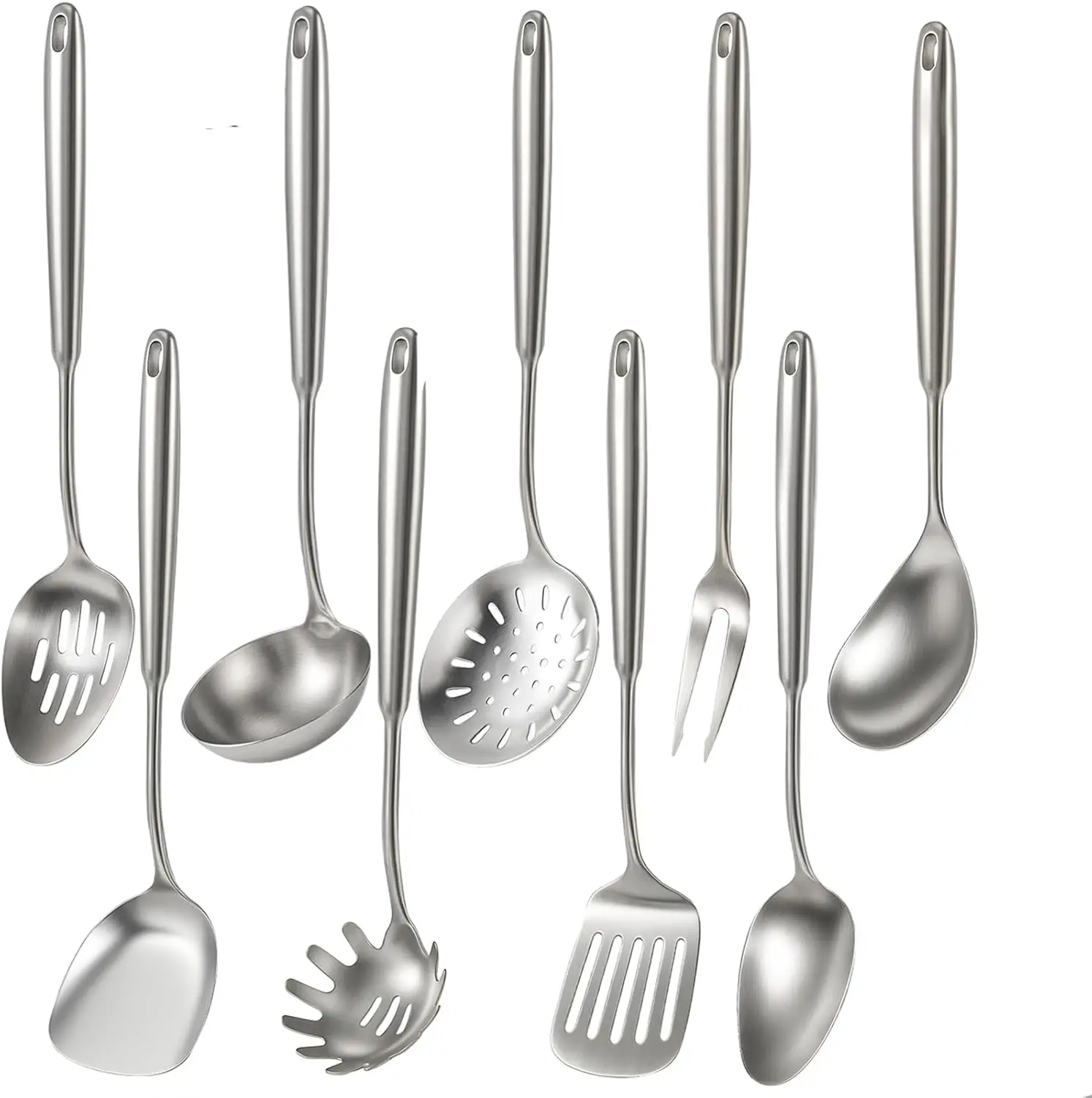 

9-Piece Stainless Steel Kitchen Utensil Set with Ladle, Skimmer, Spoon & Spatula - Dishwasher Safe