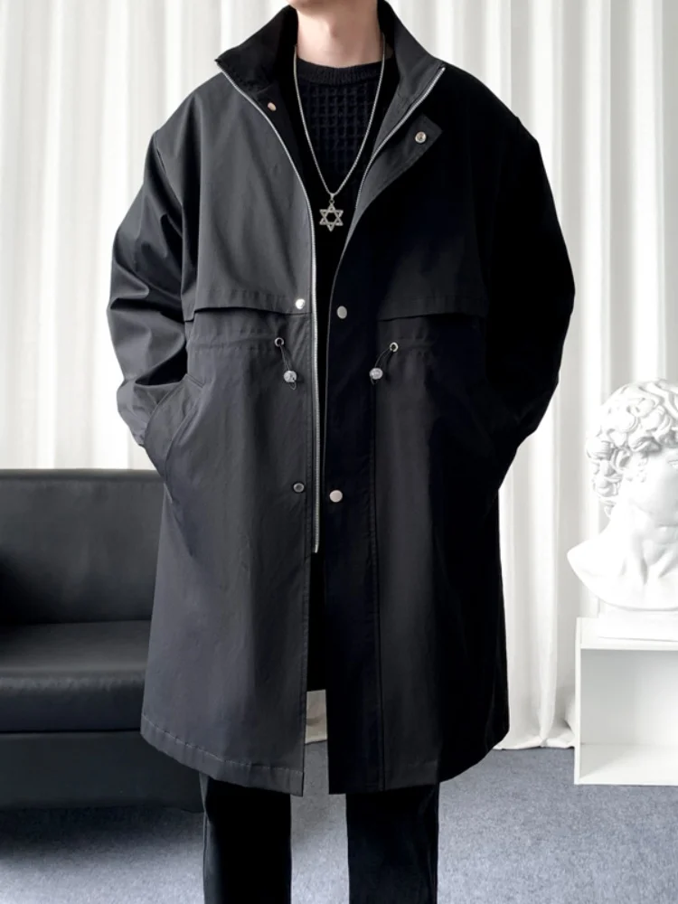 

Men's Mid-Length Stand Collar Coat 2025 New Spring Autumn High-End Feeling Cowl Ne Cloak Faionable Trendy Jaet