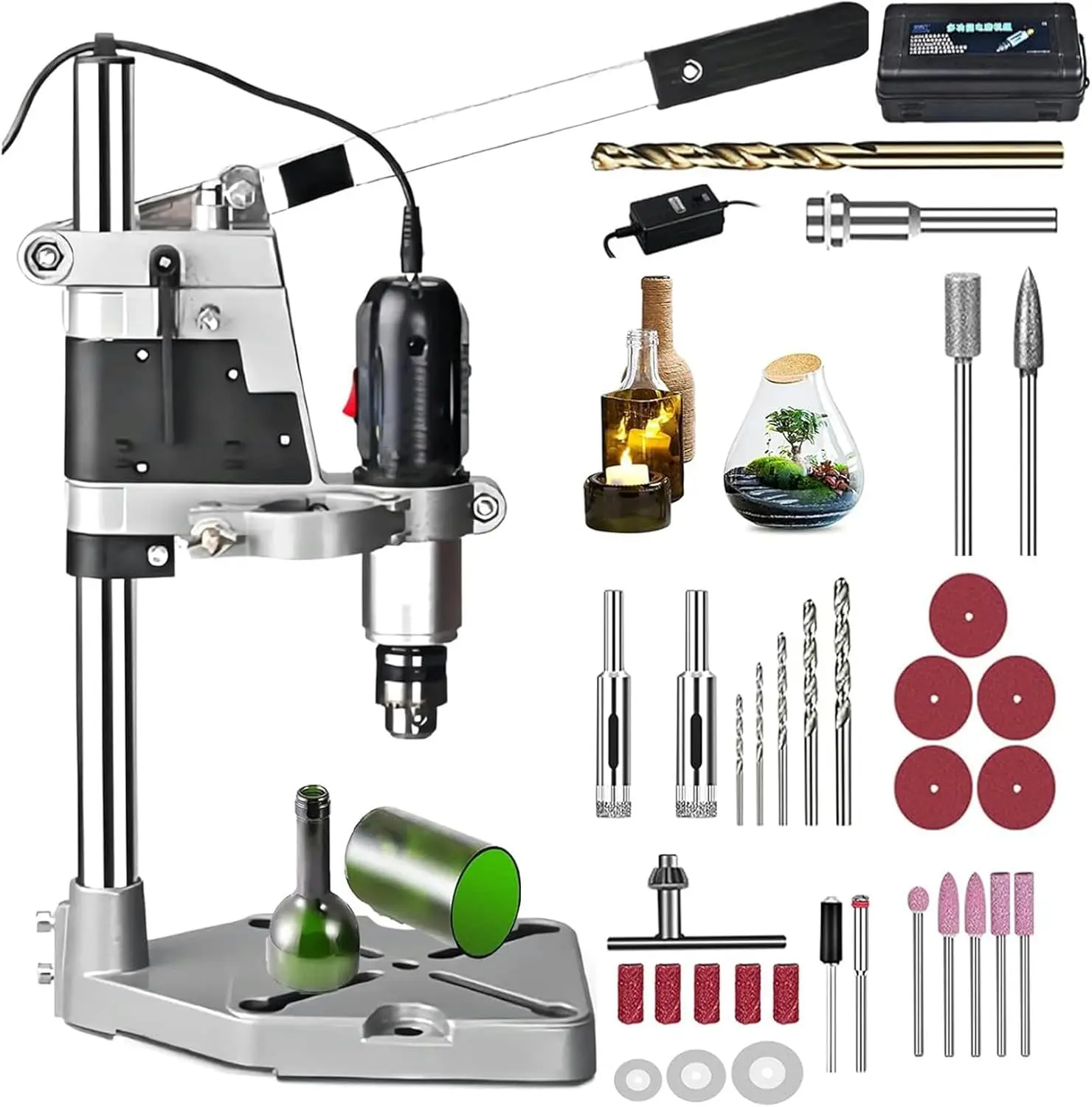 Machine with 36Pcs Rotary Tool Kit for Cutting, Drilling, Sanding, and Polishing Wine Bottles - Electric Glass Cutter for DIY Cr