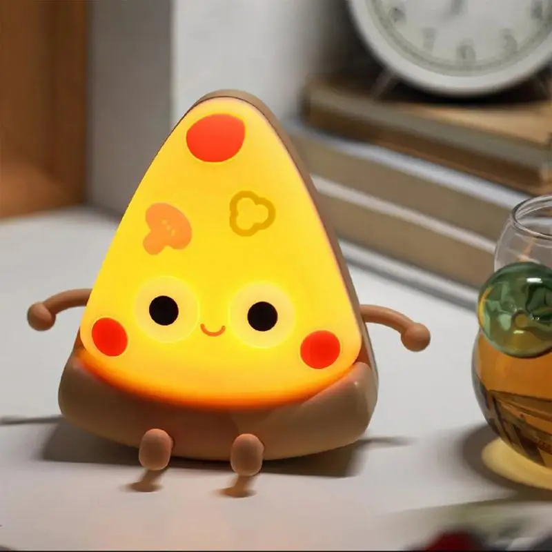 Pizza Night Light | Silicone LED Pizza USB Light | Night Lamp with Auto-Off Timer Dimmable Light Bedside Table Lamp Desk Decor
