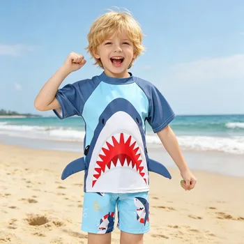 3-Piece Boys Swimsuit Set 6 Boys Swimsuits Kids Toddler 3 to 4 5 6 7 8 9 10 11 12 Years Funny Boy Swimwear 3 Piece Short Summer Swimming Suit UV Protection 6