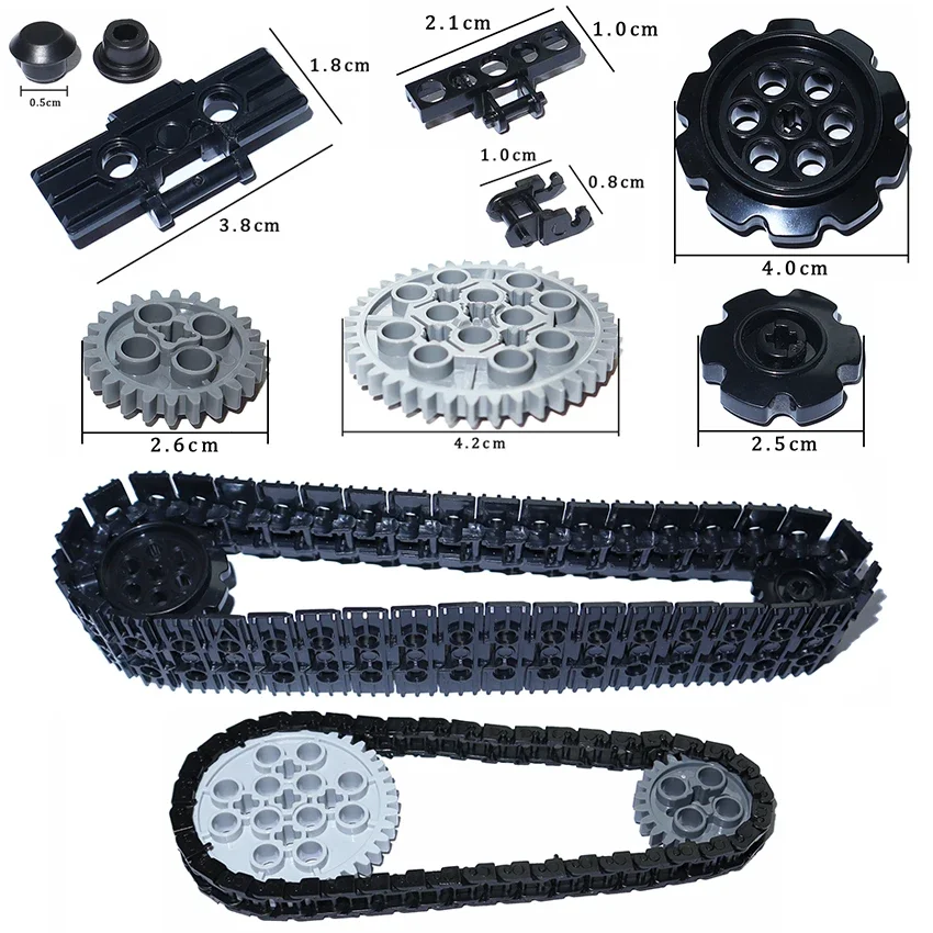 Bloques de construcción, piezas técnicas, cadena de enlace, correa de tanque, ruedas de pista, camión, engranaje de coche, ladrillo MOC, 3711, 3873, 88323, 57520, Juguetes