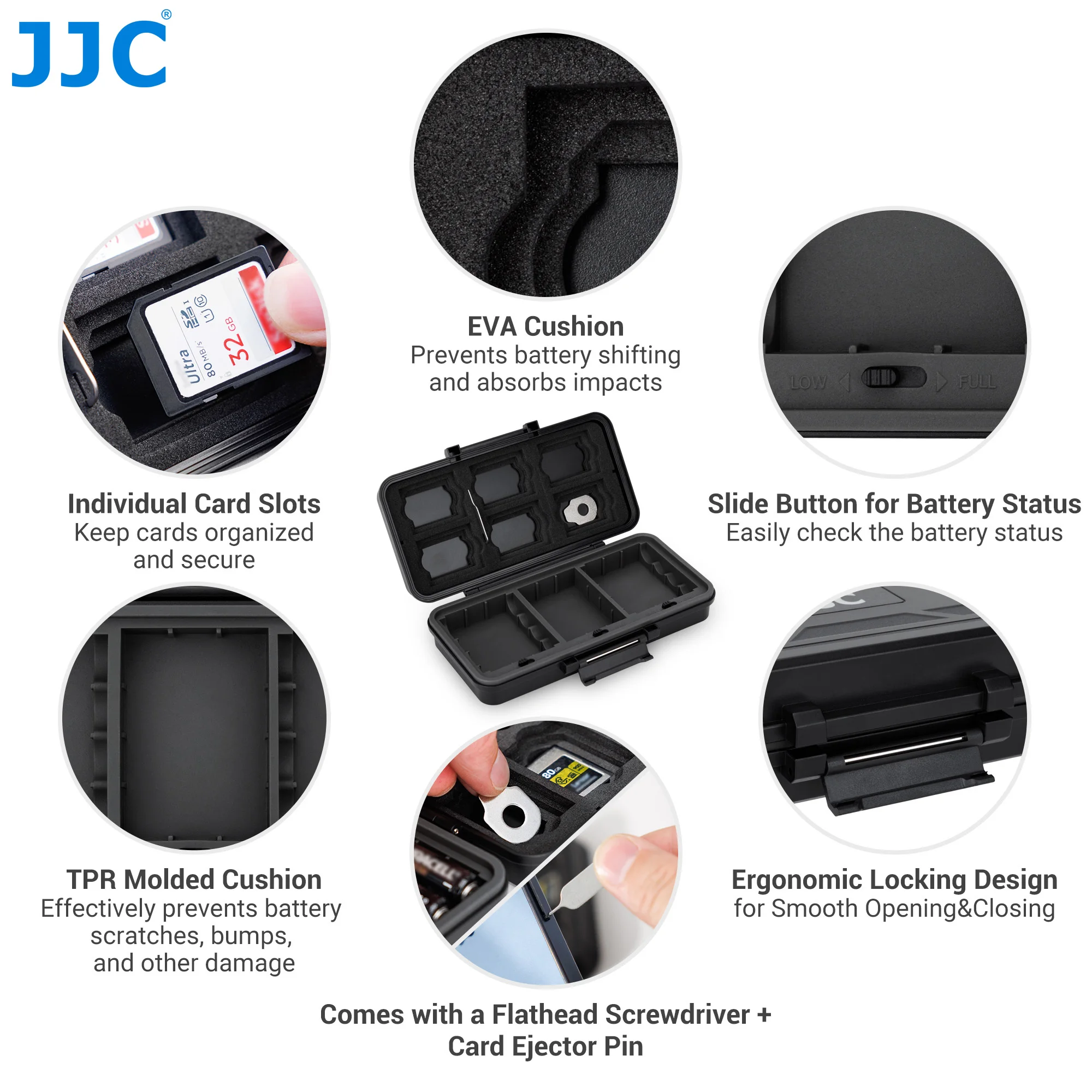 JJC Camera Battery Memory Card Storage Case for 6 SD Card 6 CFexpress Type-B/XQD 5 CFexpress Type-A Cards 3 Camera Batteries