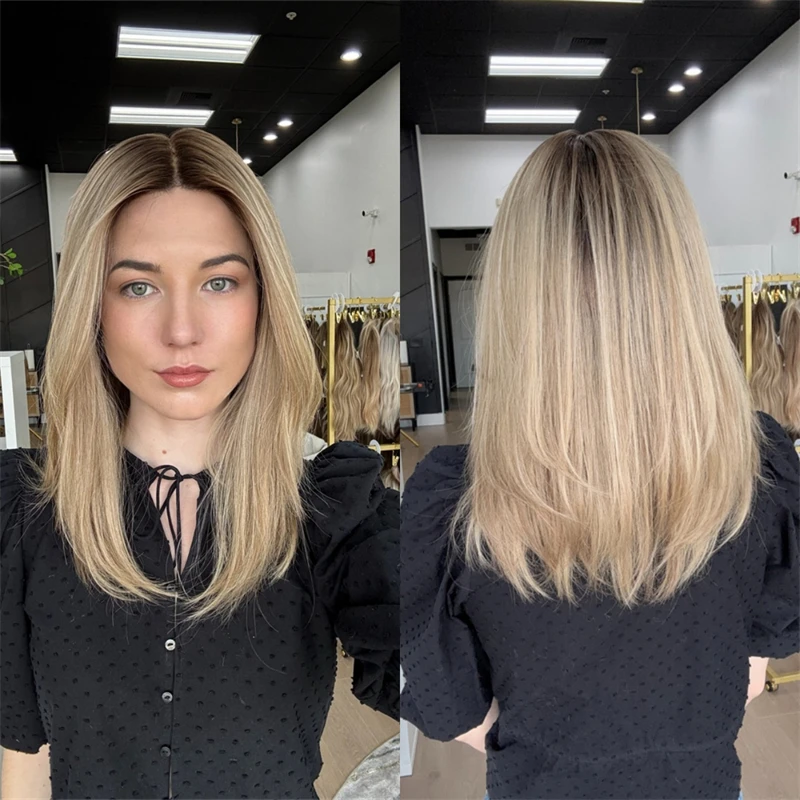 

Предварительно выщипанная линия волос Ombre Blonde High Heat Wig Реалистичные детские волосы с регулируемыми ремнями Модный прямой боб для вечеринки