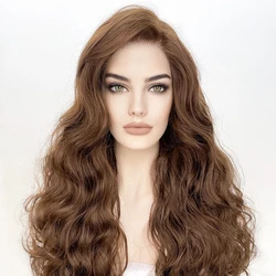 Karamell braun lose Welle synthetische lange leimlose Haar Perücken für schwarze Frauen transparente Spitze Front Perücken natürlichen Look einfach zu tragen