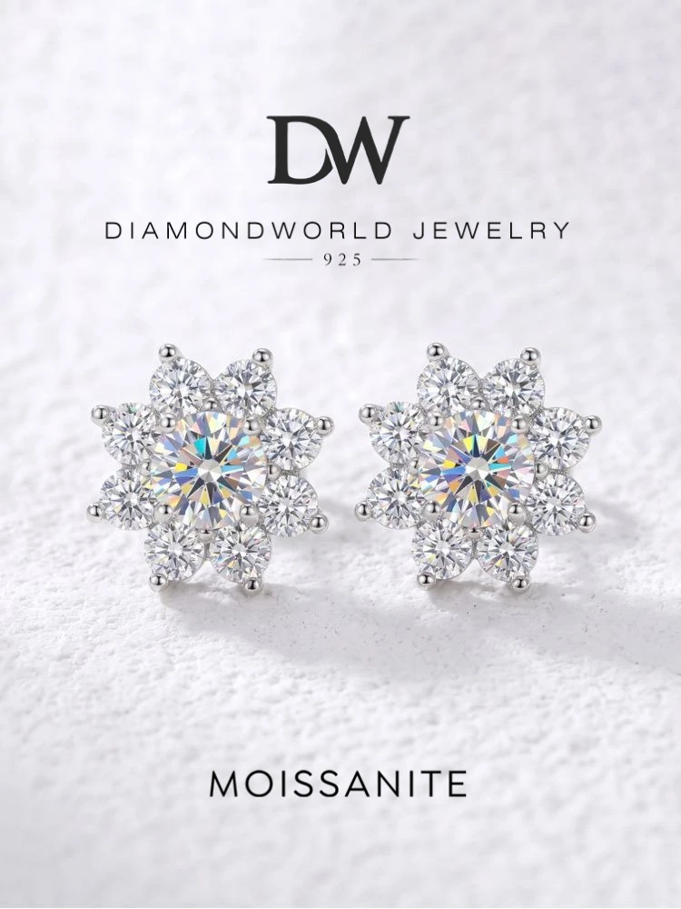 DWJ 0,5 CT Echte Moissanit Diamant Blume Stud Ohrringe für Frauen Original 925 Sterling Silber Täglichen Tragen Party Edlen schmuck – Detail 1