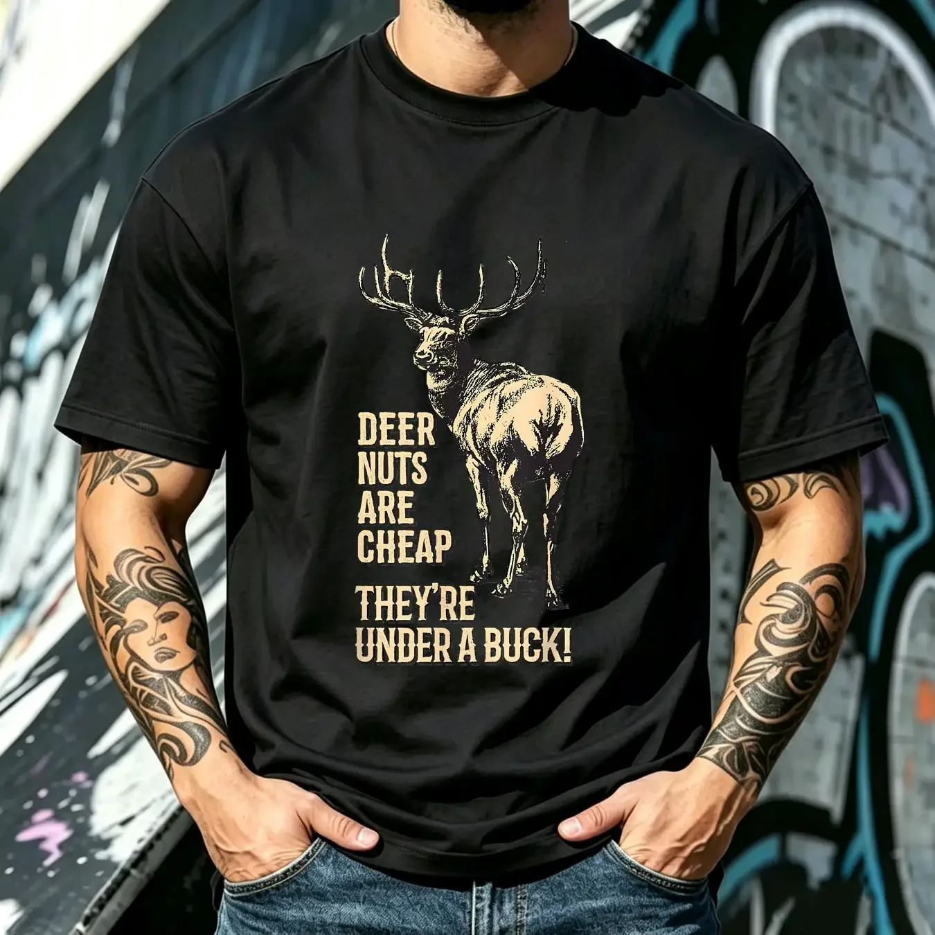 washed T Shirt Deer Nuts Are Cheap They're Under A Buck Funn Handbags Portable Shopping Bag Large Capacity vintage Washed