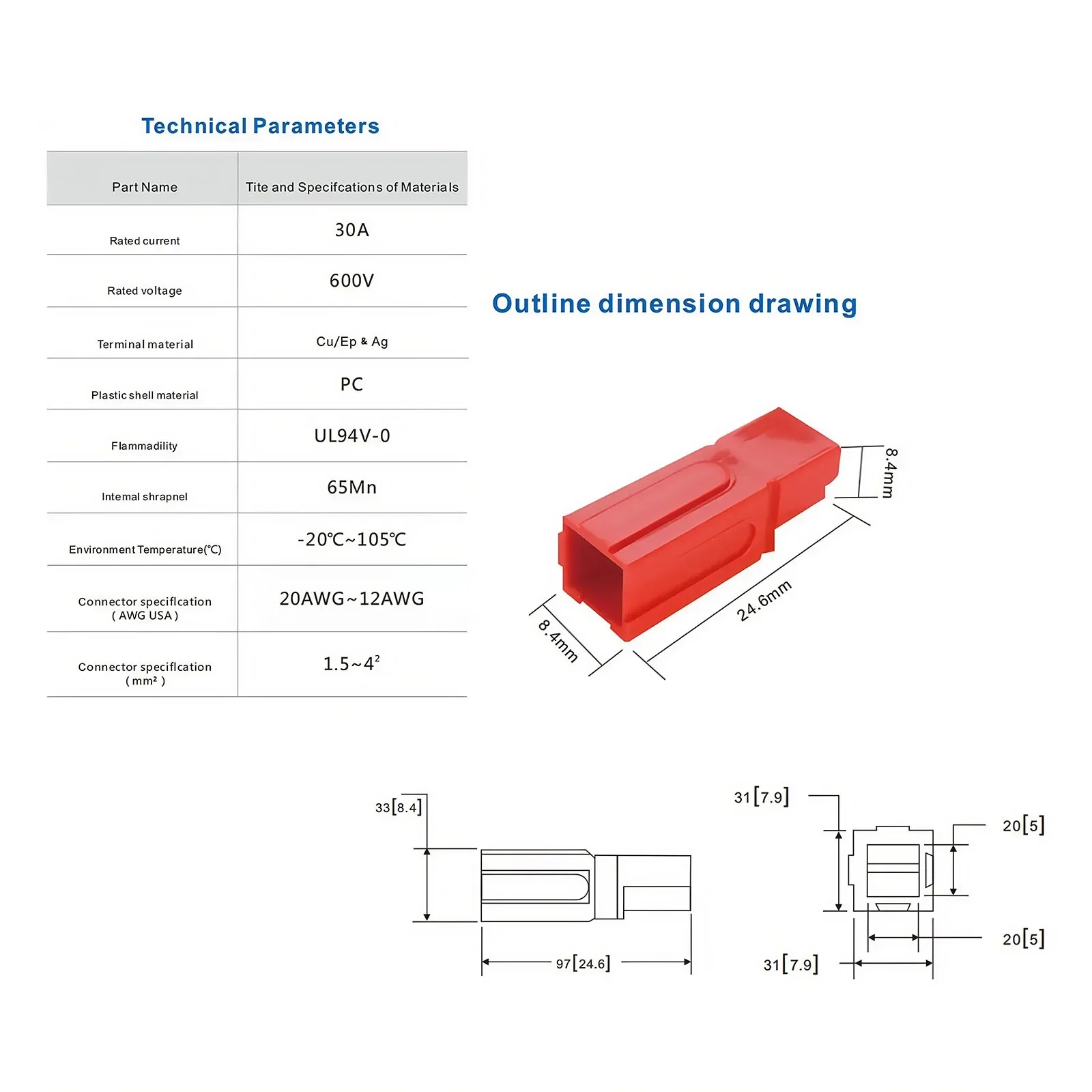 40/90/200/500 Pcs Single Pole 30A Plugs! High Current Connectors for Battery Forklifts and UPS,Modular Power Connectors