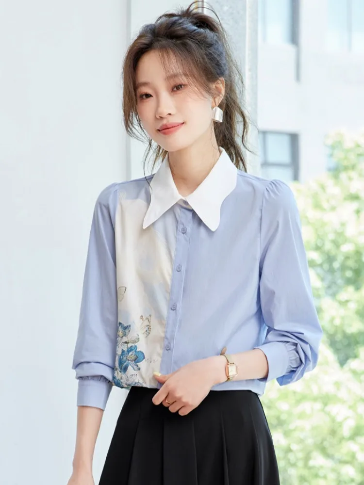 

Женская рубашка с цветочным принтом и длинным рукавом, осень 2025, новая, легкая, роскошная, молодежная, индивидуальная