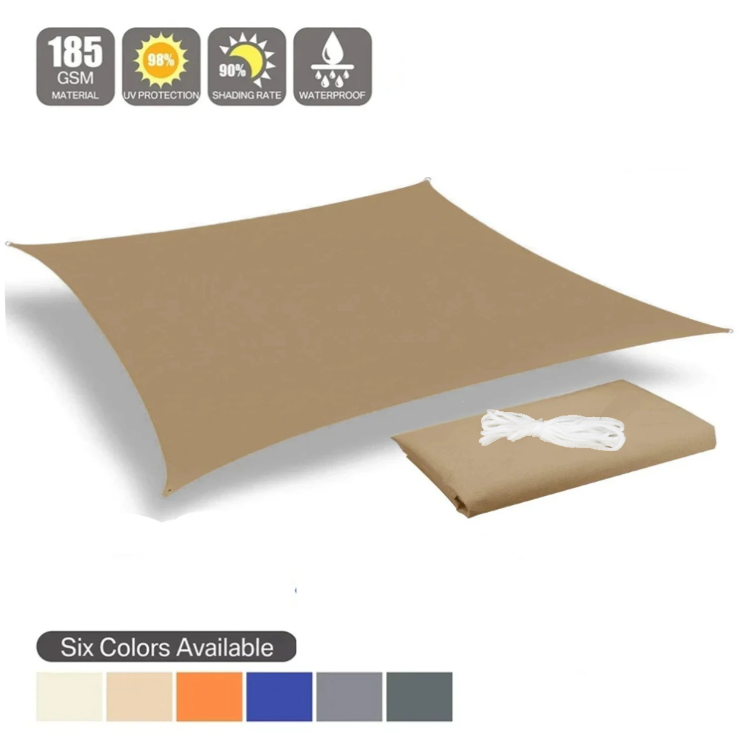 Toldo de Sombra para Patio, Jardín, Piscina y Patio Trasero con Bloqueo UV del 95%, Impermeable, de Alta Densidad, con Anillo en D de Acero Inoxidable y Cuerdas Gratis
