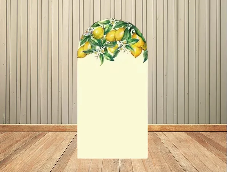 Mehofond-両面アーチの背景,地中海のレモンカバー,青と白の磁器,ブライダルシャワー,アーチ型のパーティーの背景